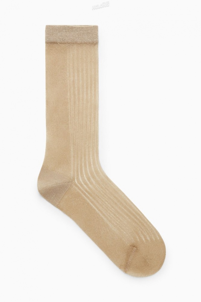 Beige / Gold COS Ribbed Sheer Socks | BC85-J7IR