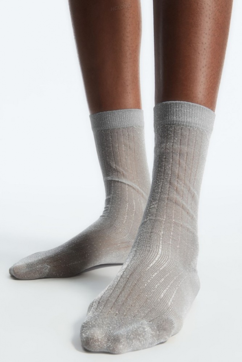 Beige / Gold COS Ribbed Sheer Socks | LG90-O4AS