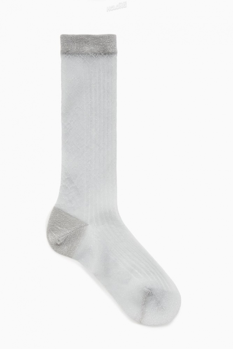 Beige / Gold COS Ribbed Sheer Socks | LG90-O4AS