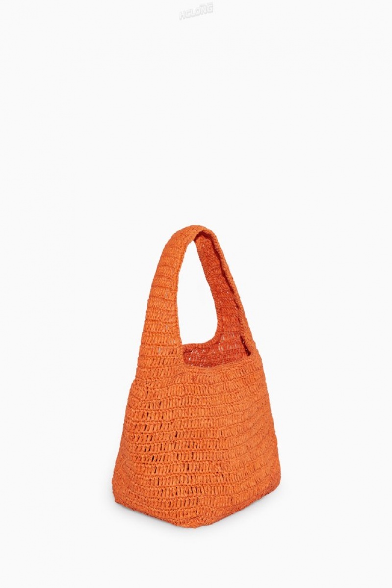 Beige / Orange / Striped COS Mini Raffia Shoulder Bag | YN18-L8LC