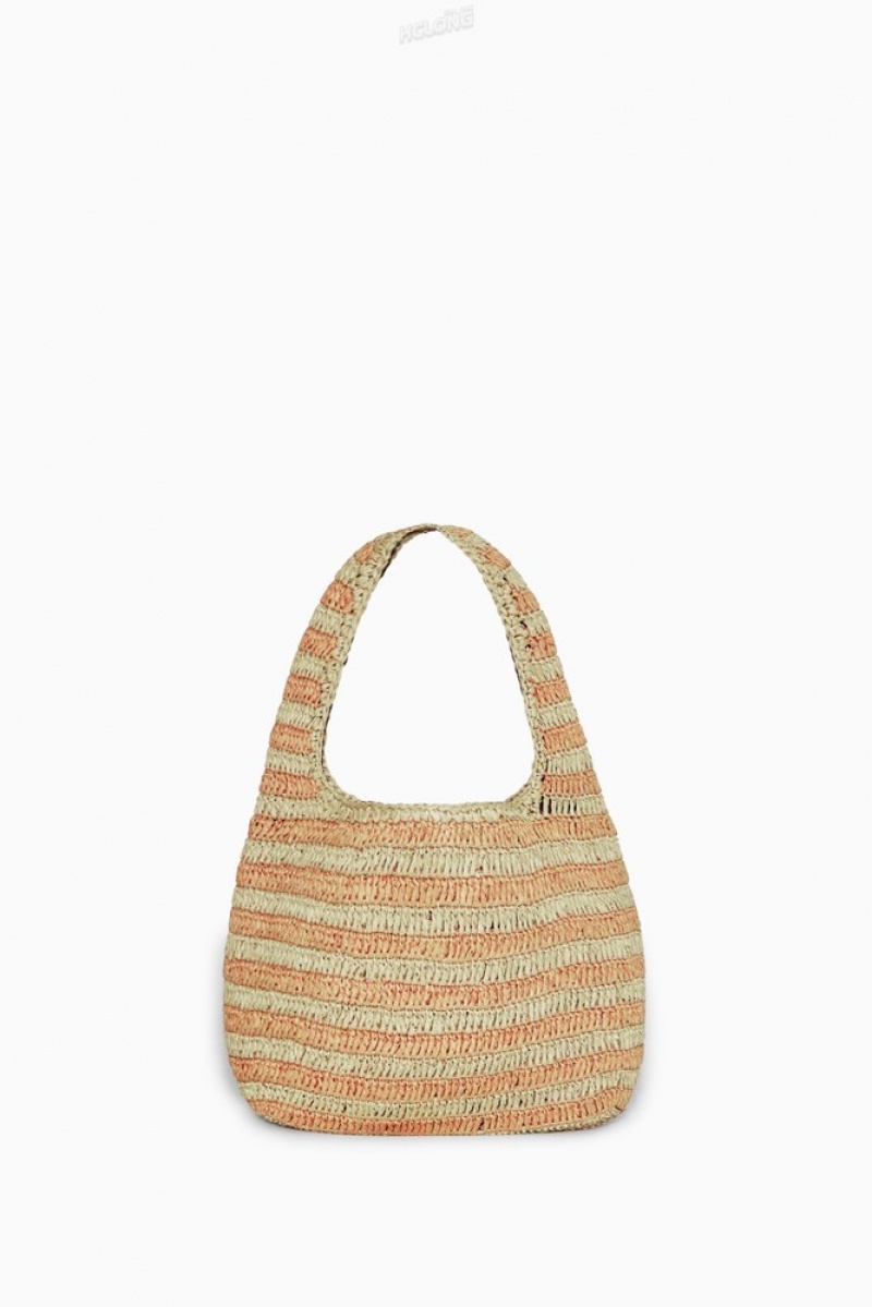 Beige / Orange / Striped COS Mini Raffia Shoulder Bag | QJ68-A1RD