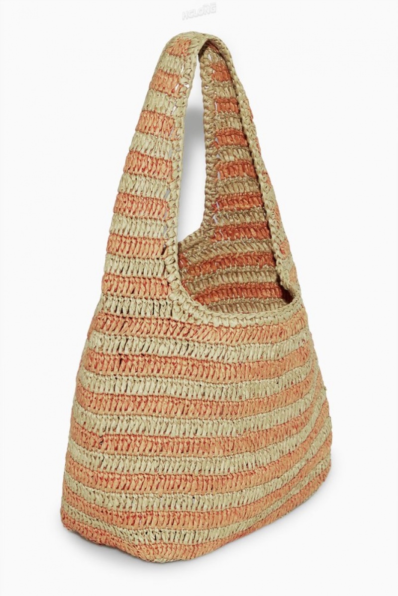 Beige / Orange / Striped COS Mini Raffia Shoulder Bag | QJ68-A1RD