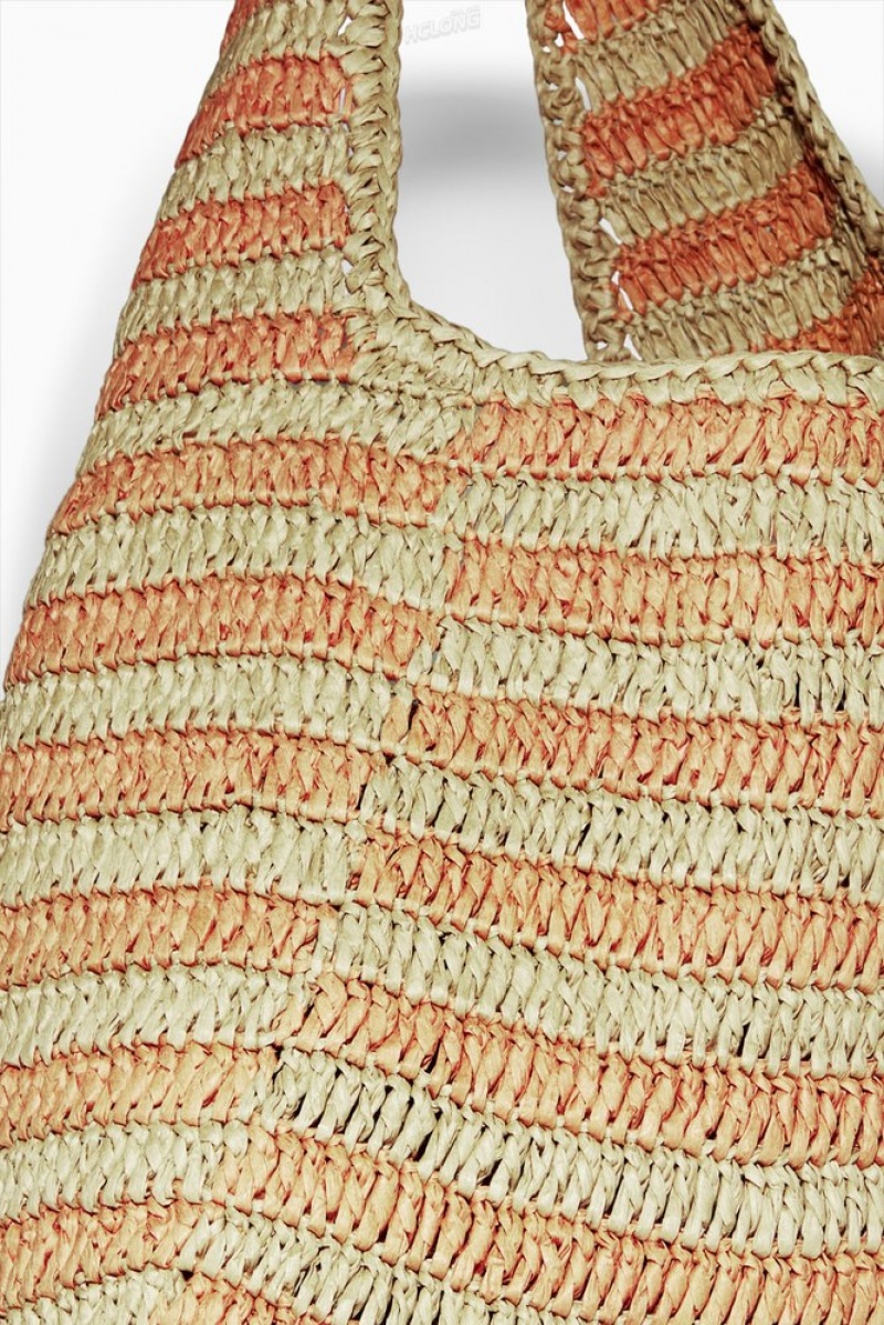 Beige / Orange / Striped COS Mini Raffia Shoulder Bag | QJ68-A1RD