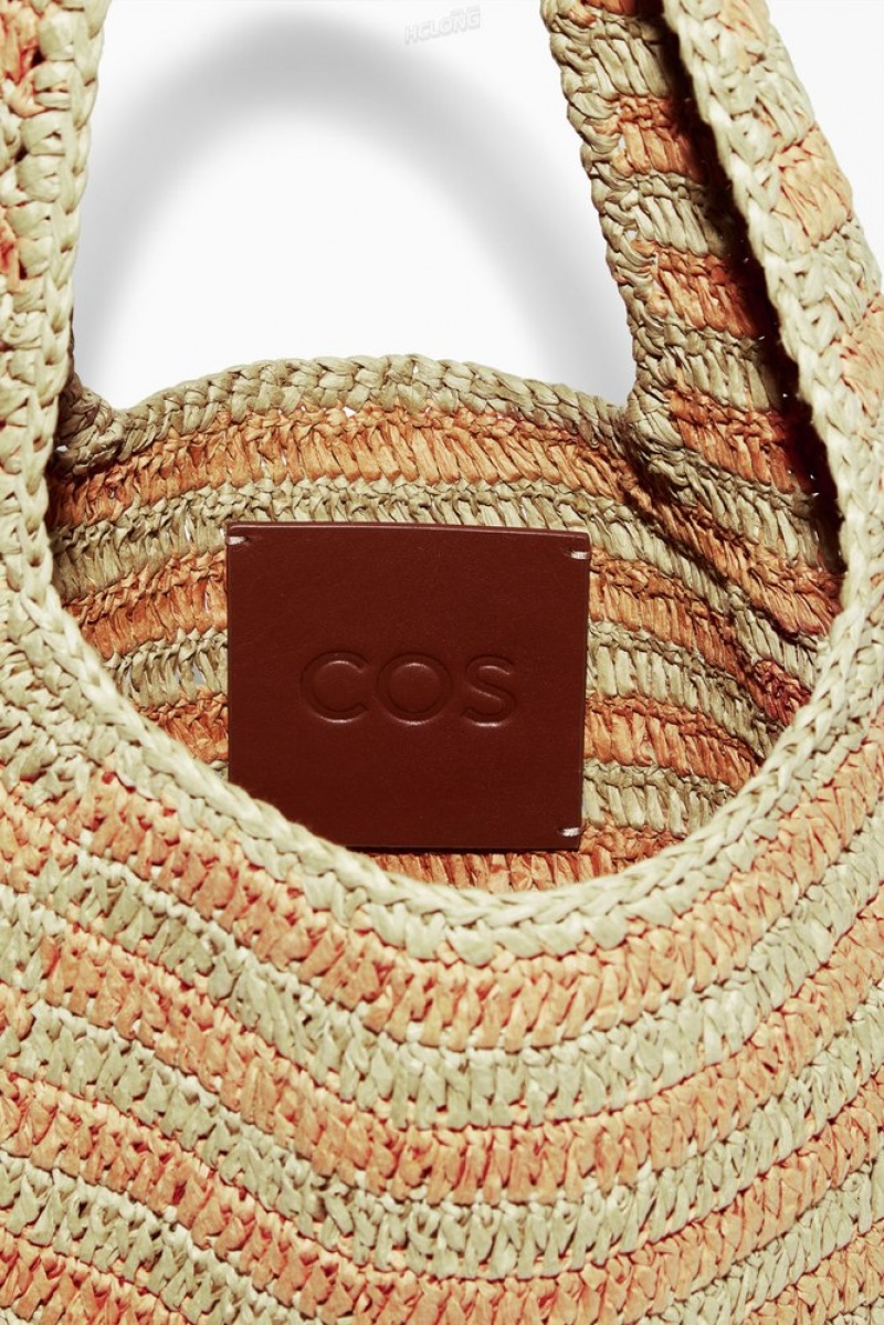 Beige / Orange / Striped COS Mini Raffia Shoulder Bag | QJ68-A1RD