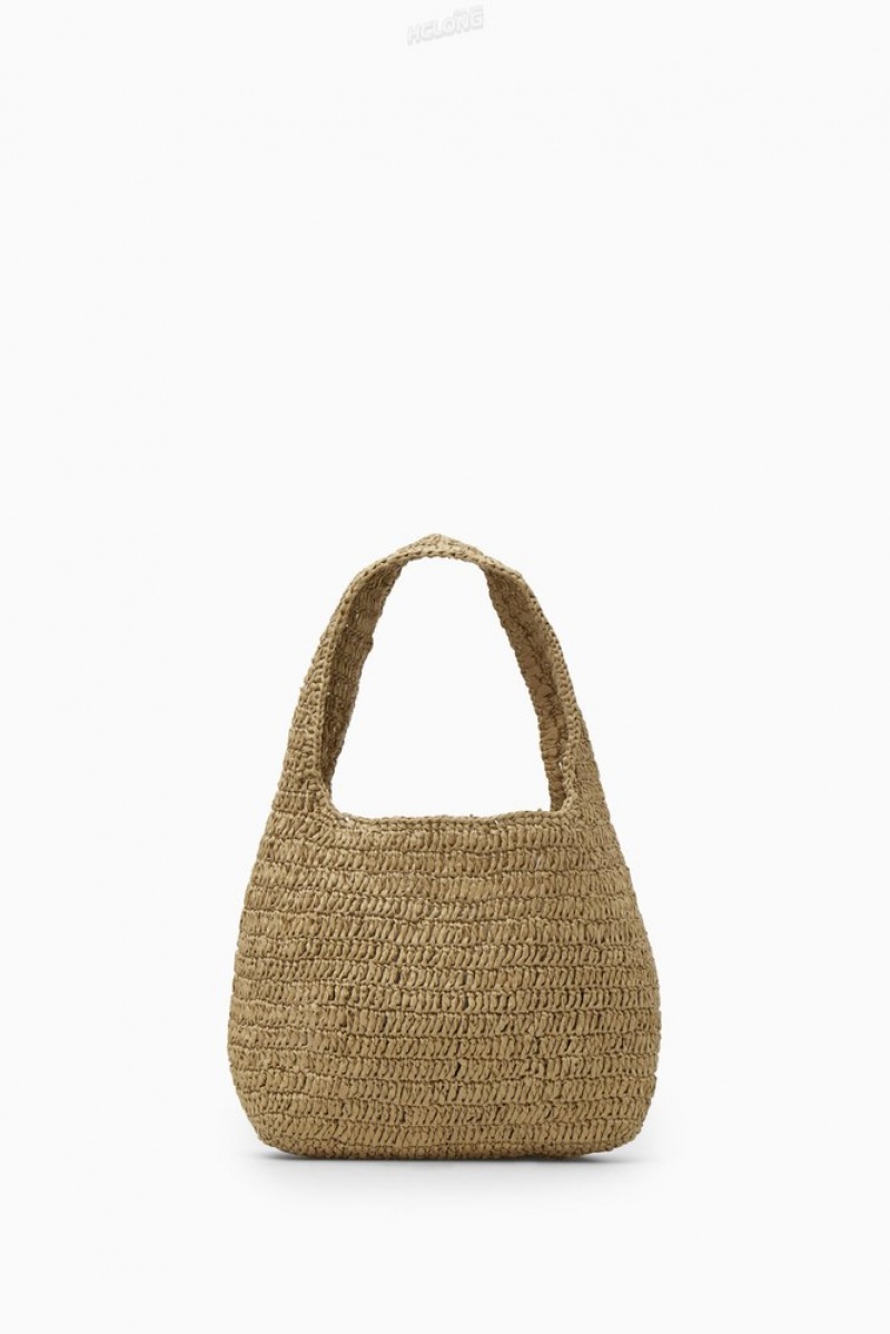 Beige / Orange / Striped COS Mini Shoulder Bag - Raffia | KJ63-Q5OZ