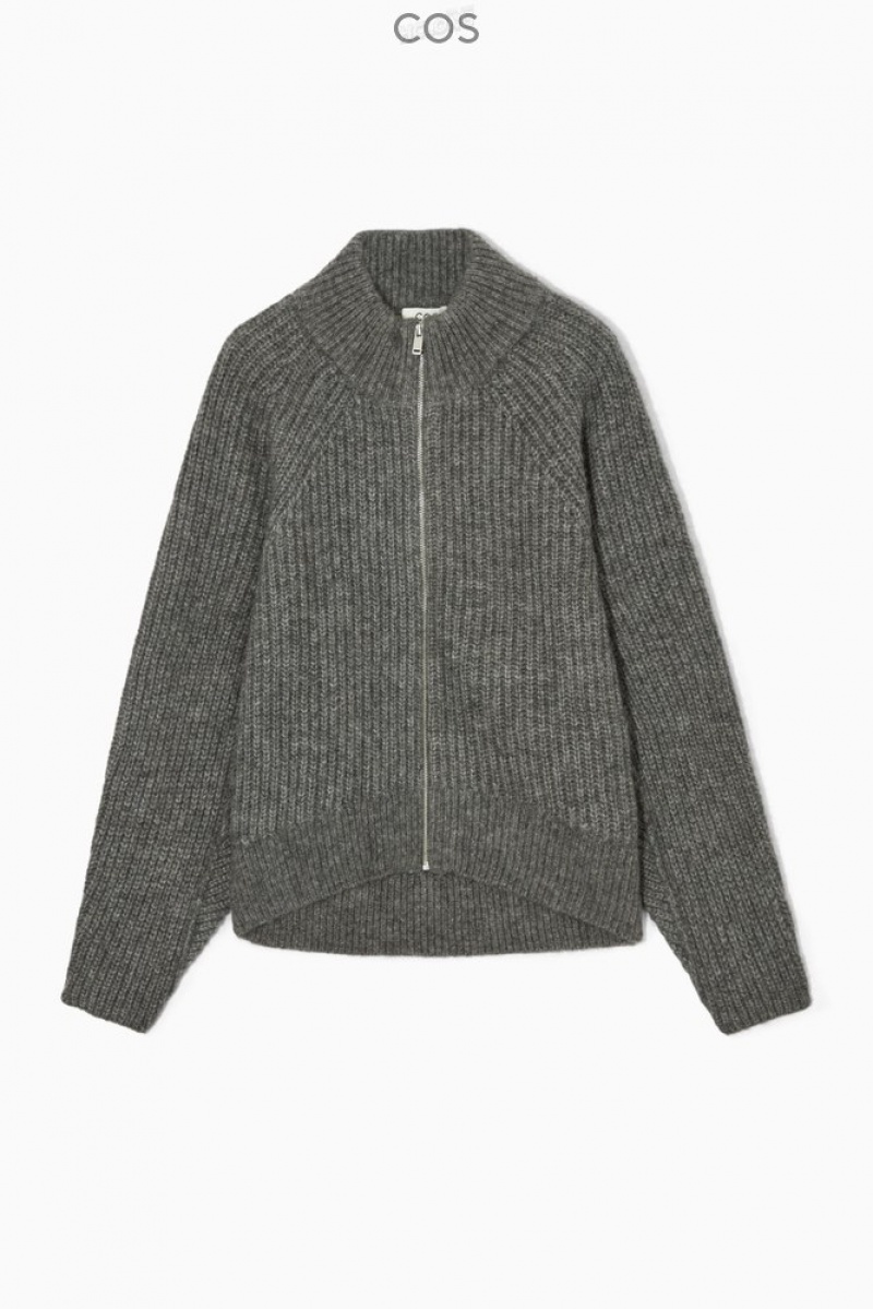 Black COS Alpaca-Blend Zip-Up Cardigan | NX05-A6AM