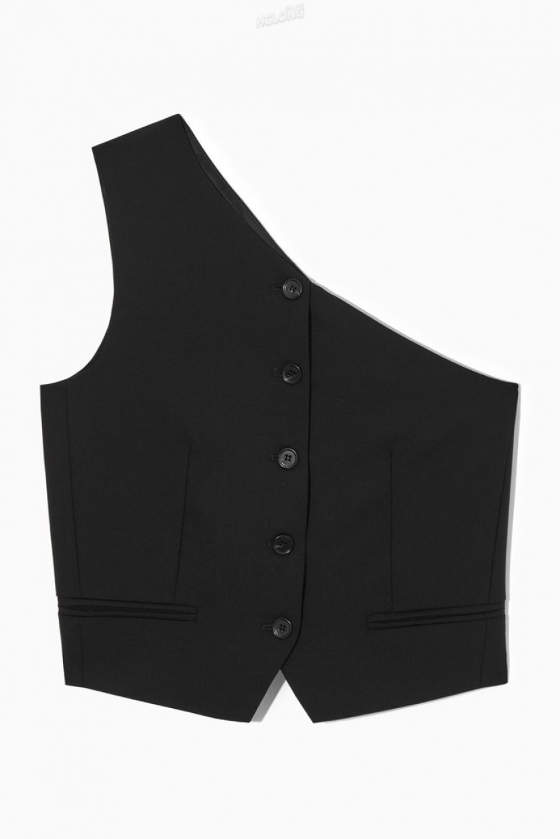 Black COS Asymmetric Tailored Wool Vest | TA11-P3AI