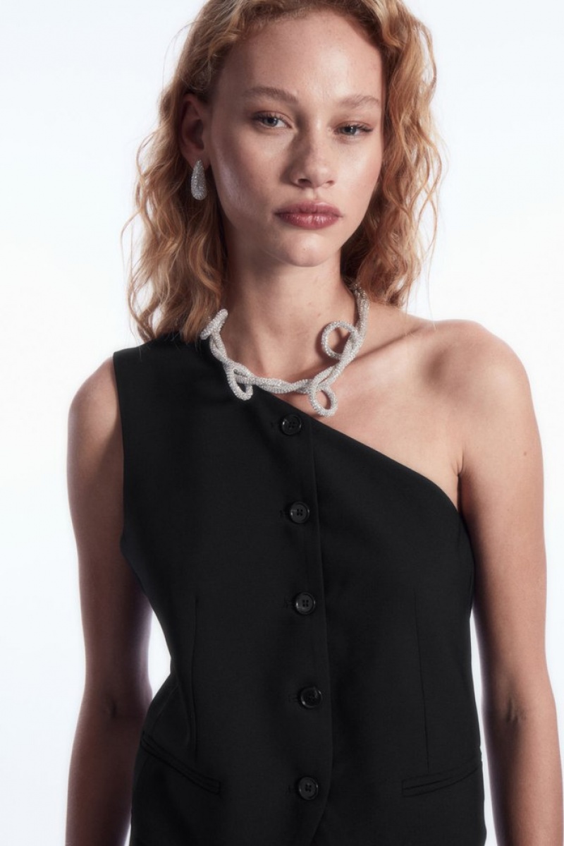 Black COS Asymmetric Tailored Wool Vest | TA11-P3AI