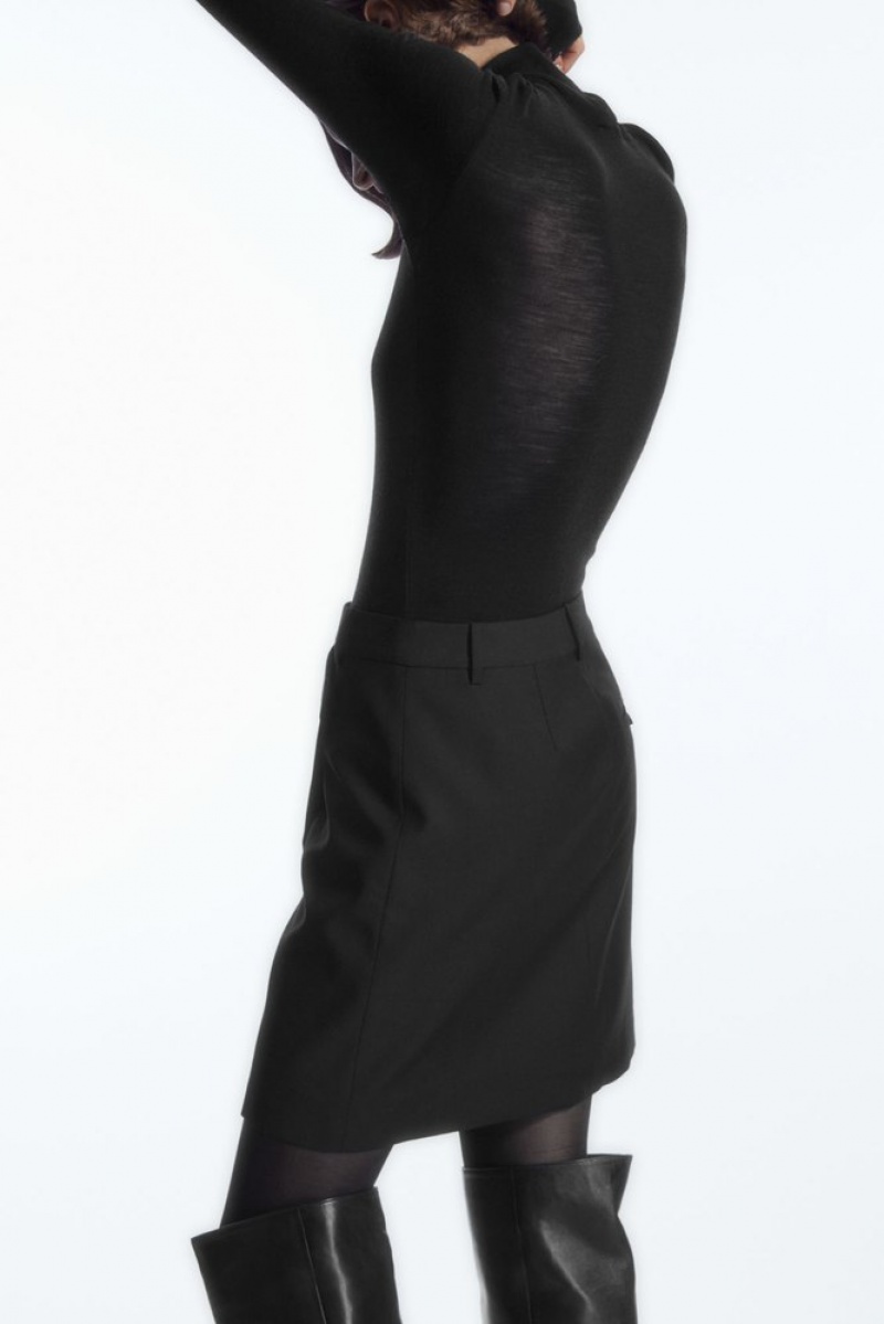 Black COS Asymmetric Wool Mini Wrap Skirt | DP97-A1SS