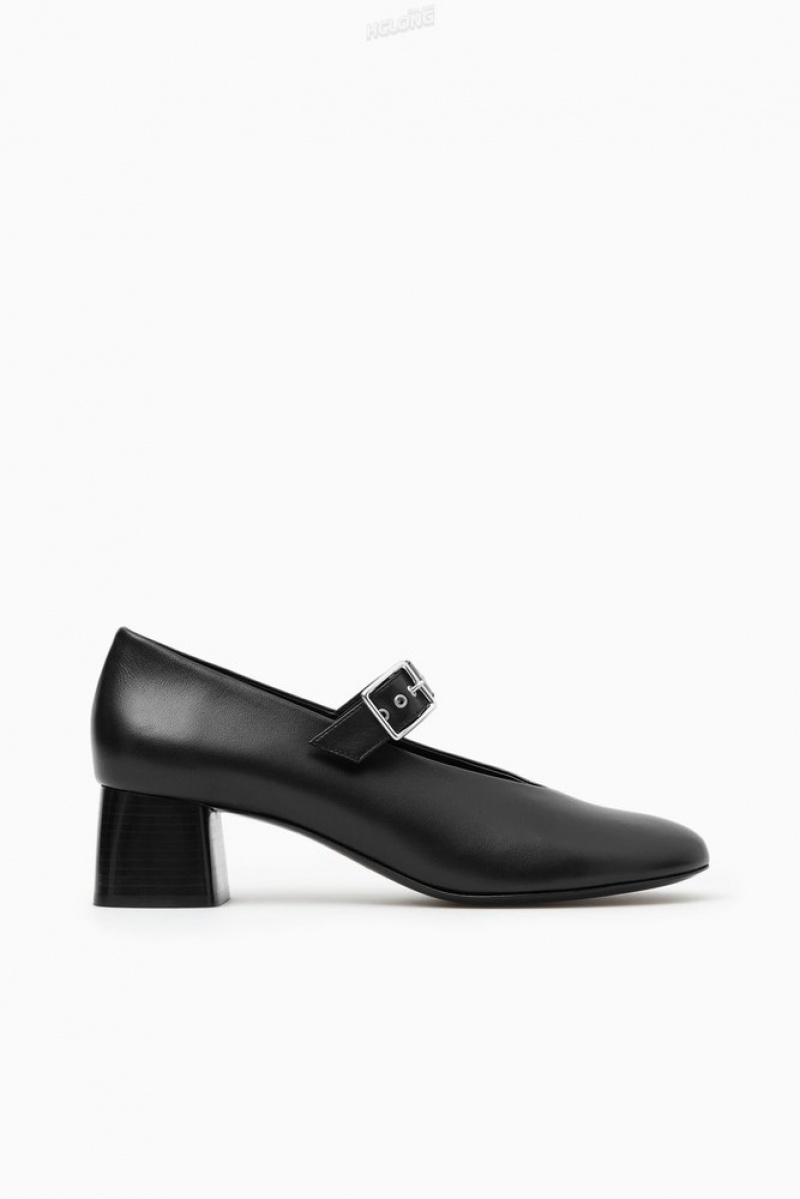 Black COS Block-Heel Leather Mary-Jane Pumps | JC56-X2KY