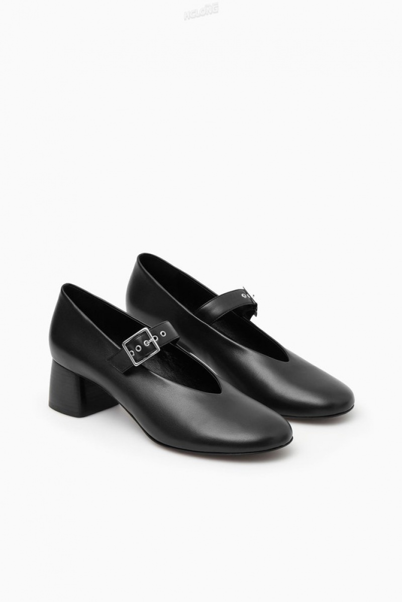 Black COS Block-Heel Leather Mary-Jane Pumps | JC56-X2KY