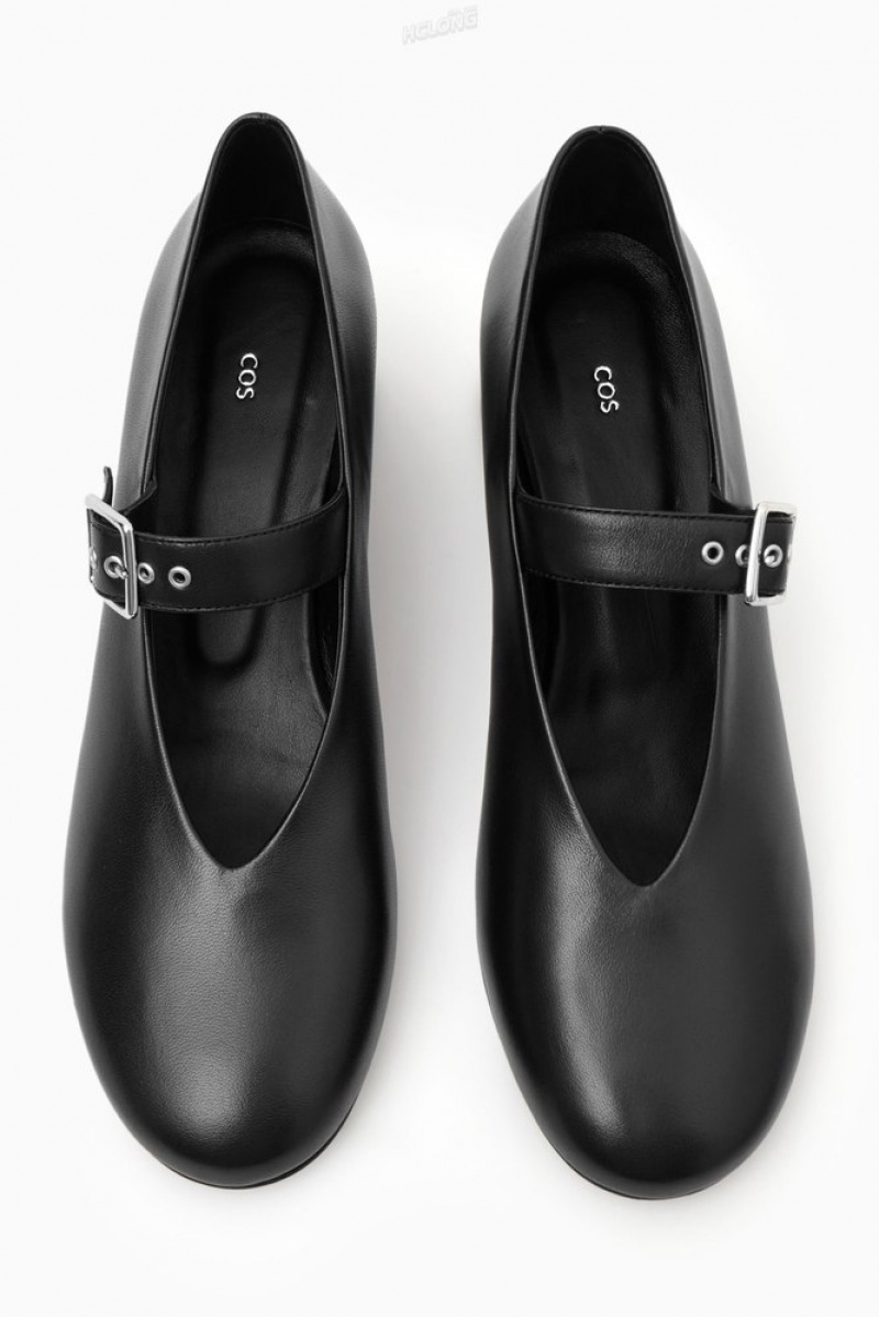 Black COS Block-Heel Leather Mary-Jane Pumps | JC56-X2KY