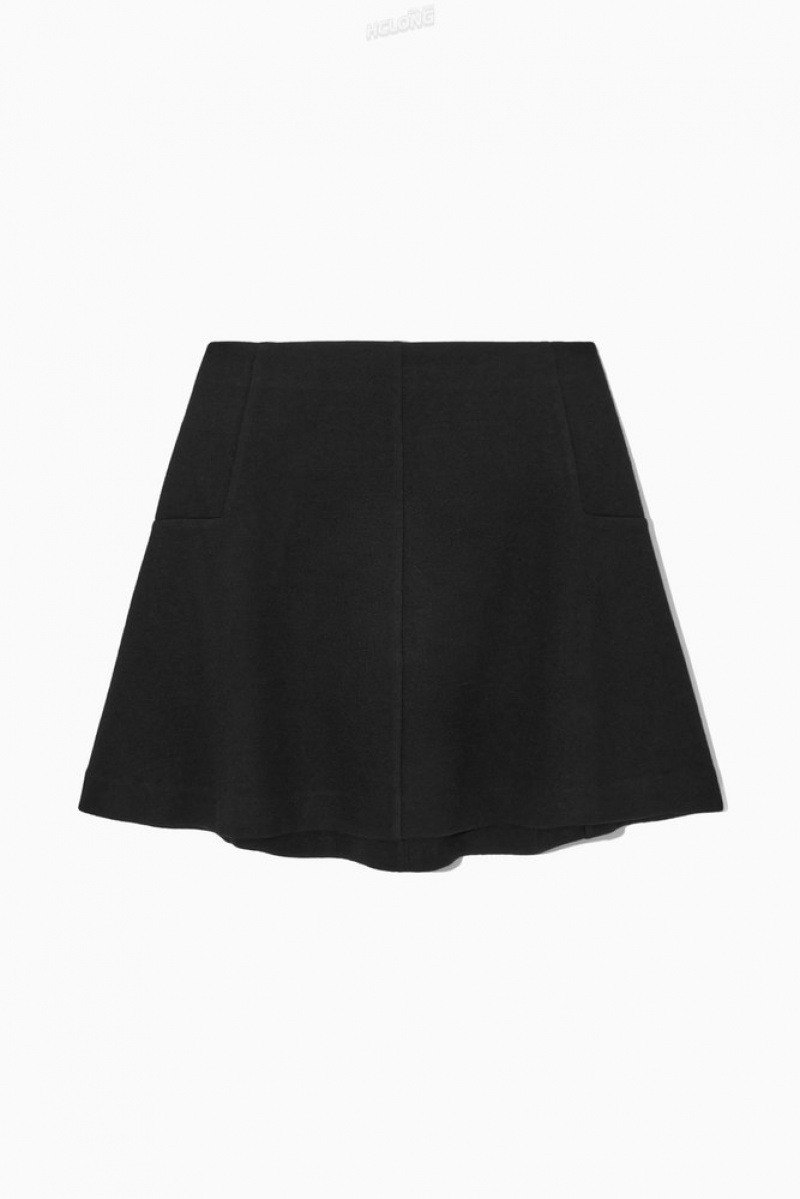 Black COS Boiled-Wool Mini Skirt | LQ24-B8SU