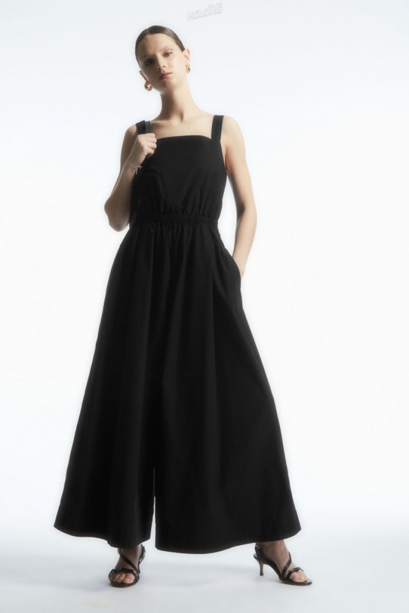 Black COS Bow-Back Wide-Leg Jumpsuit | SA42-B3UW