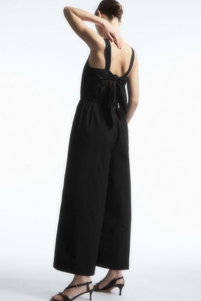 Black COS Bow-Back Wide-Leg Jumpsuit | SA42-B3UW