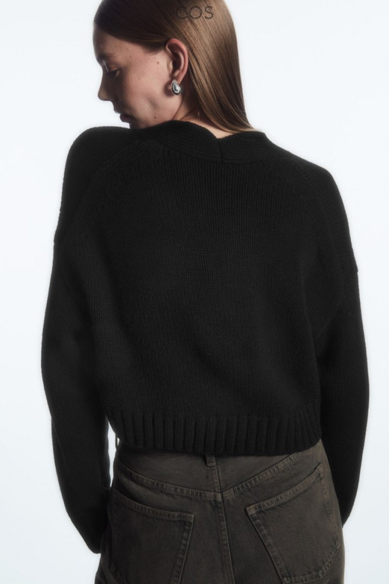 Black COS Chunky Cropped Cashmere-Blend Cardigan | NL97-O3IV