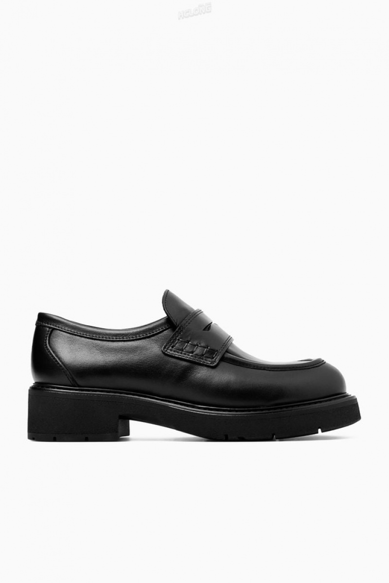 Black COS Chunky Leather Penny Loafers | QR77-J1KV