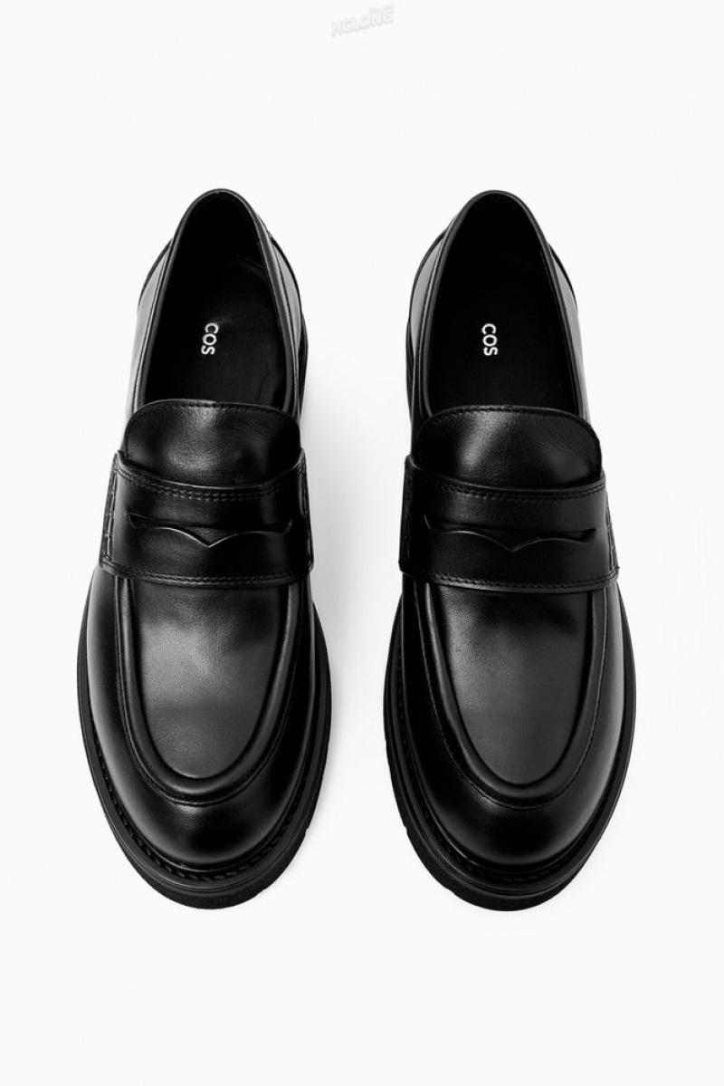 Black COS Chunky Leather Penny Loafers | QR77-J1KV