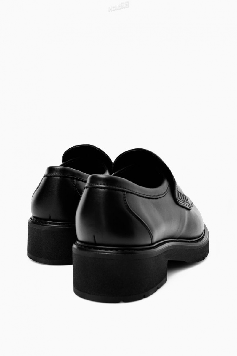 Black COS Chunky Leather Penny Loafers | QR77-J1KV