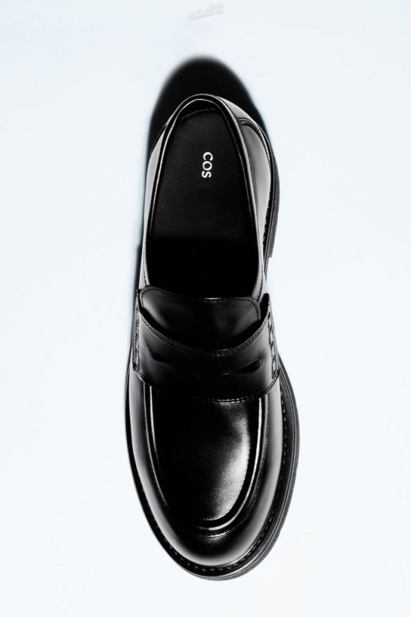 Black COS Chunky Leather Penny Loafers | QR77-J1KV