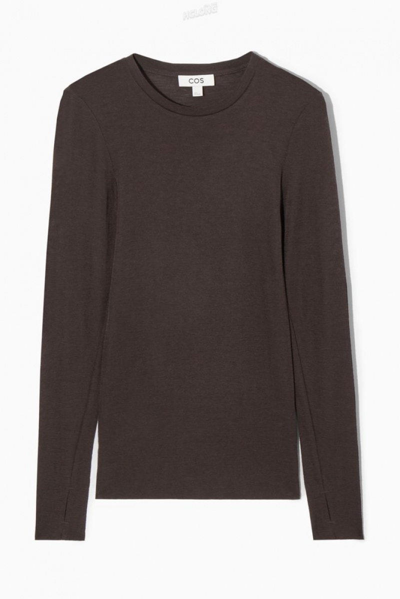 Black COS Crew-Neck Merino Wool Top | MG53-Z5QO