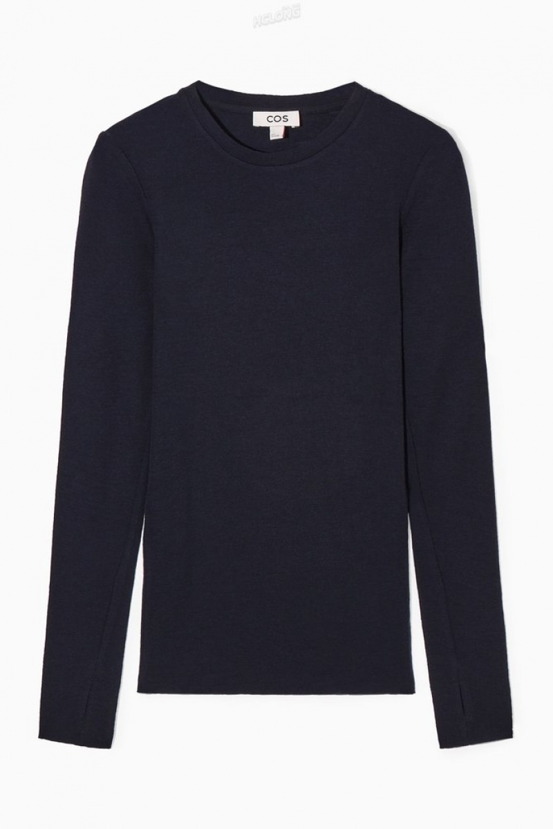 Black COS Crew-Neck Merino Wool Top | ZH56-A9DY