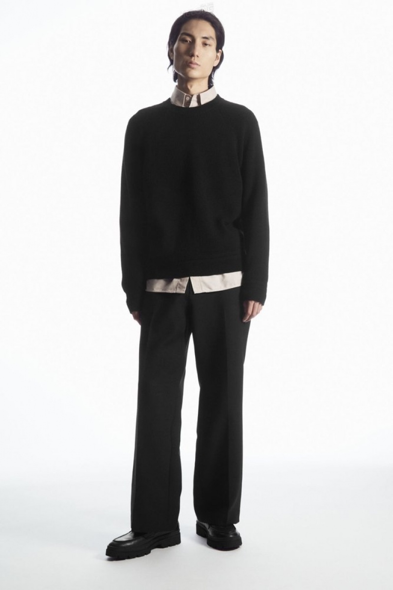 Black COS Crew-Neck Wool Jumper | NC30-L6HQ