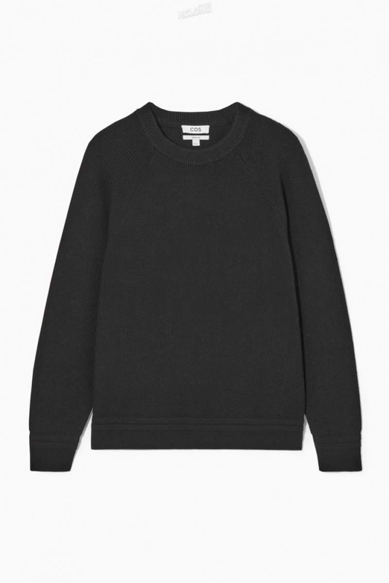 Black COS Crew-Neck Wool Jumper | NC30-L6HQ