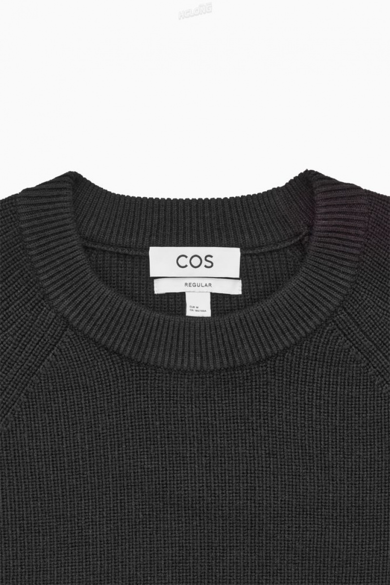 Black COS Crew-Neck Wool Jumper | NC30-L6HQ