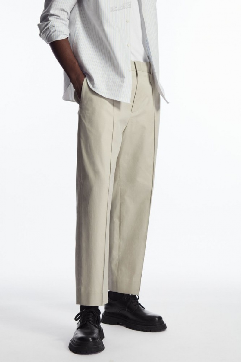 Black COS Cropped Straight-Leg Twill Pants | AR51-Z6DS