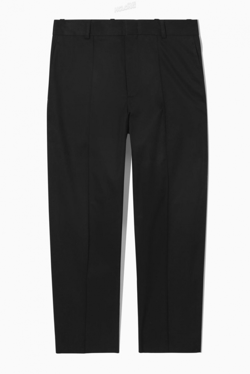 Black COS Cropped Straight-Leg Twill Pants | LH97-A3FW