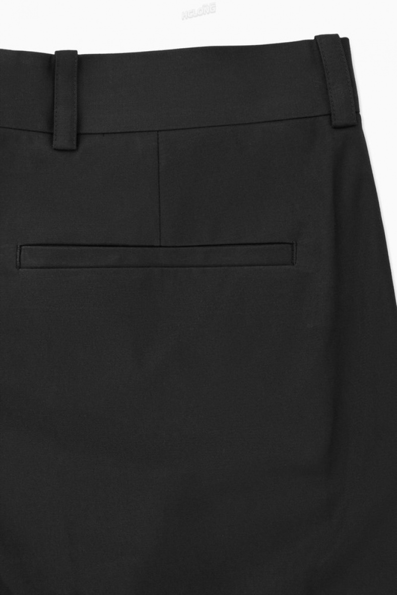 Black COS Cropped Straight-Leg Twill Pants | LH97-A3FW