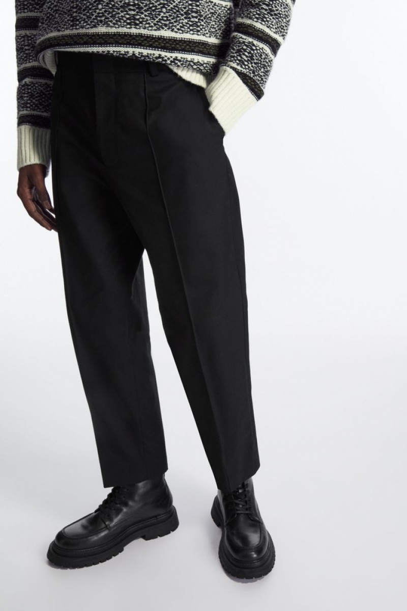 Black COS Cropped Straight-Leg Twill Trousers | WP02-S4OY