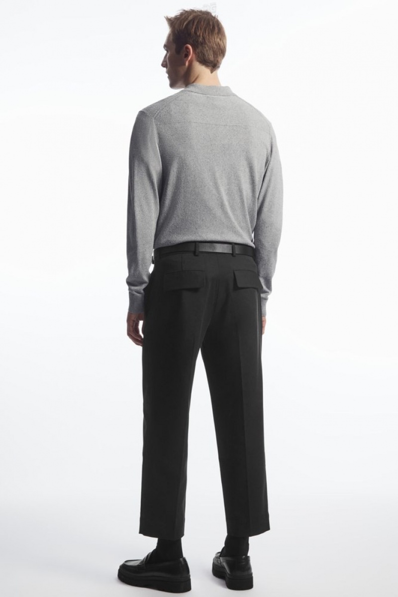 Black COS Cropped Straight-Leg Twill Trousers | VE08-Y7JG