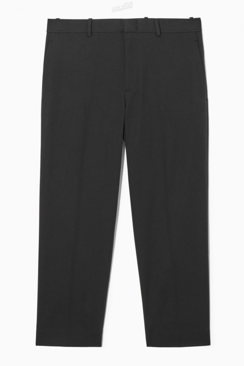 Black COS Cropped Straight-Leg Twill Trousers | VE08-Y7JG