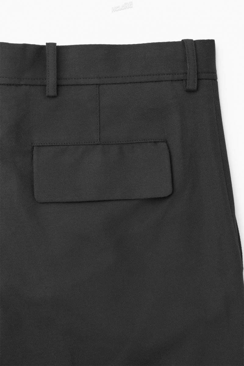 Black COS Cropped Straight-Leg Twill Trousers | VE08-Y7JG