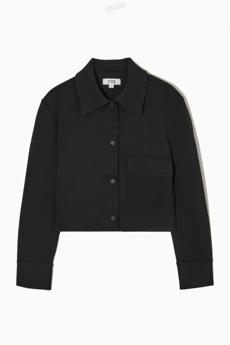 Black COS Cropped Twill Jacket | OO67-N5KG