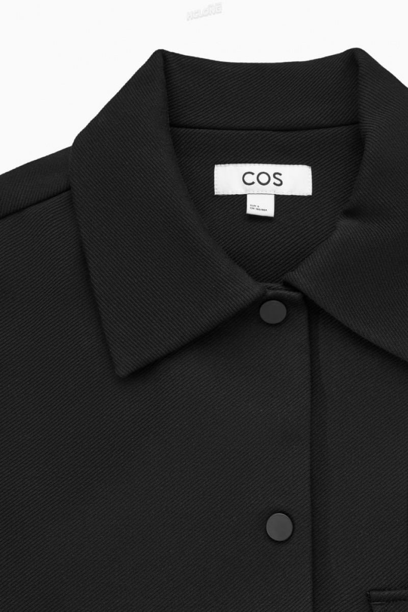 Black COS Cropped Twill Jacket | OO67-N5KG