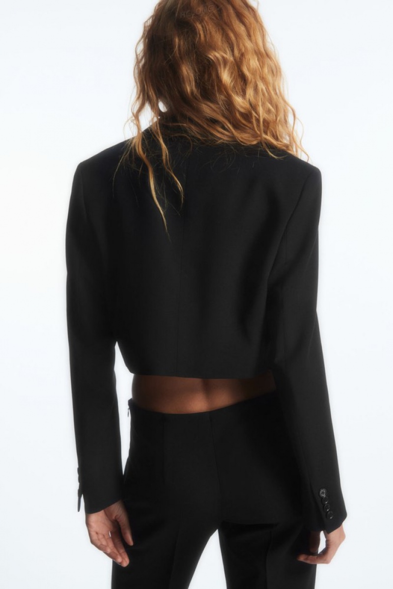 Black COS Cropped Wool Blazer | SN00-J9AE