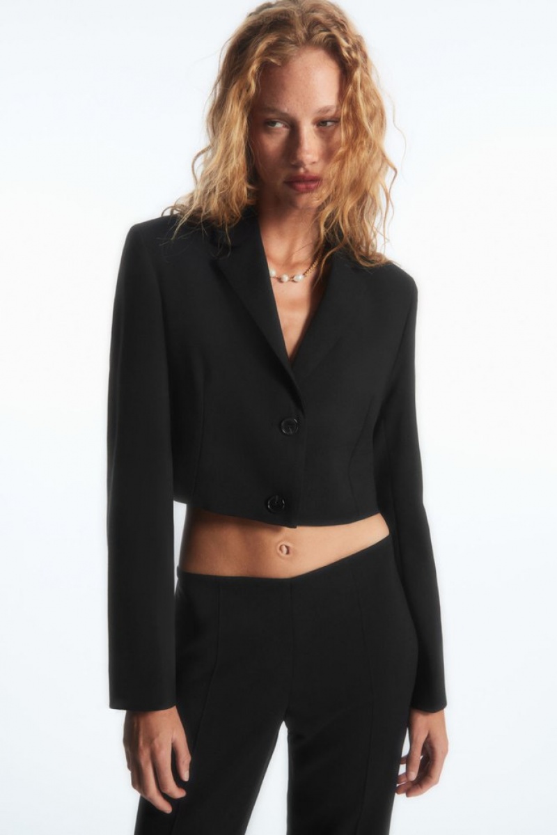 Black COS Cropped Wool Blazer | SN00-J9AE