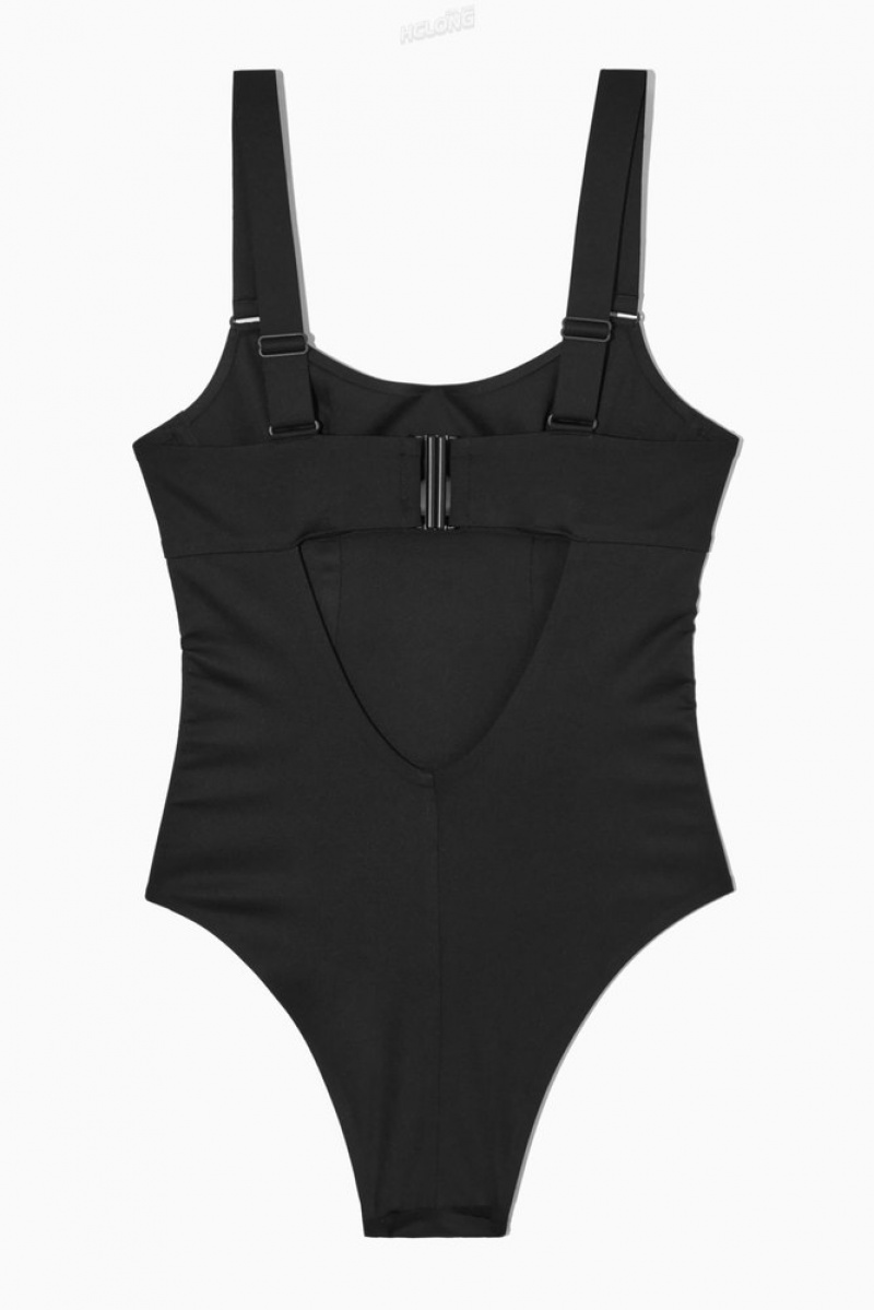 Black COS Cut-Out Scoop-Neck Swimsuit | IO26-W0IQ