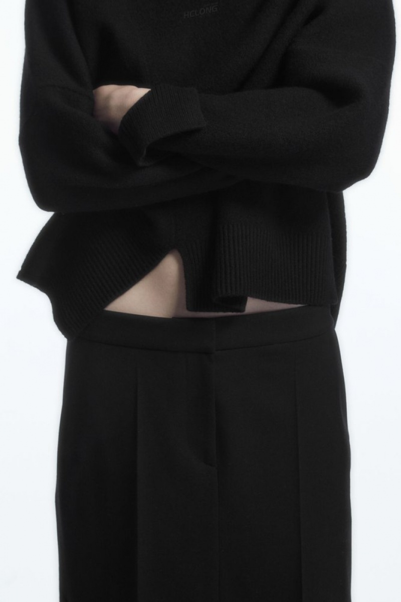 Black COS Deconstructed Wool-Blend Midi Pencil Skirt | ZN86-V7SO