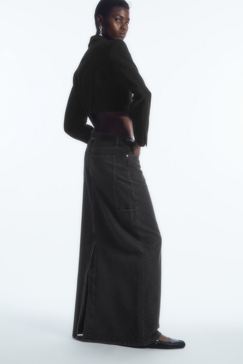 Black COS Denim Maxi Skirt | LK29-T0SK