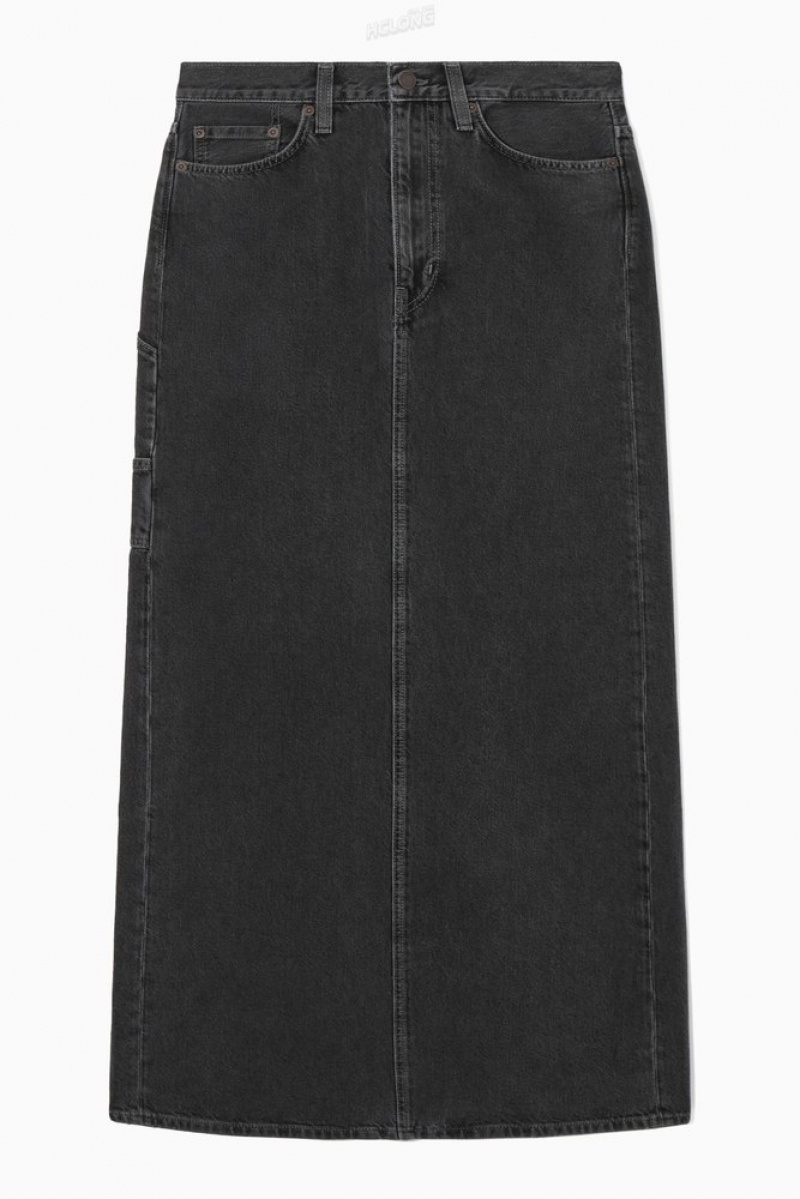 Black COS Denim Maxi Skirt | LK29-T0SK