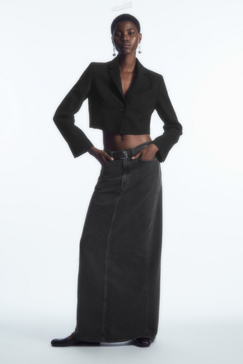 Black COS Denim Maxi Skirt | LK29-T0SK