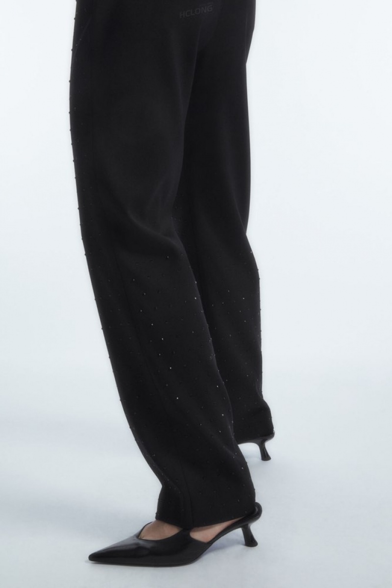 Black COS Diamanté-Embellished Wool-Blend Pants | DX52-K8PX