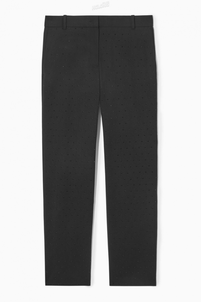 Black COS Diamanté-Embellished Wool-Blend Pants | DX52-K8PX