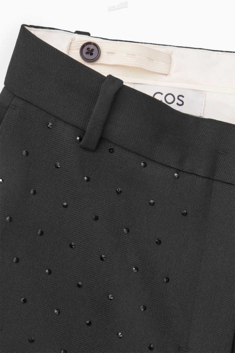 Black COS Diamanté-Embellished Wool-Blend Pants | DX52-K8PX