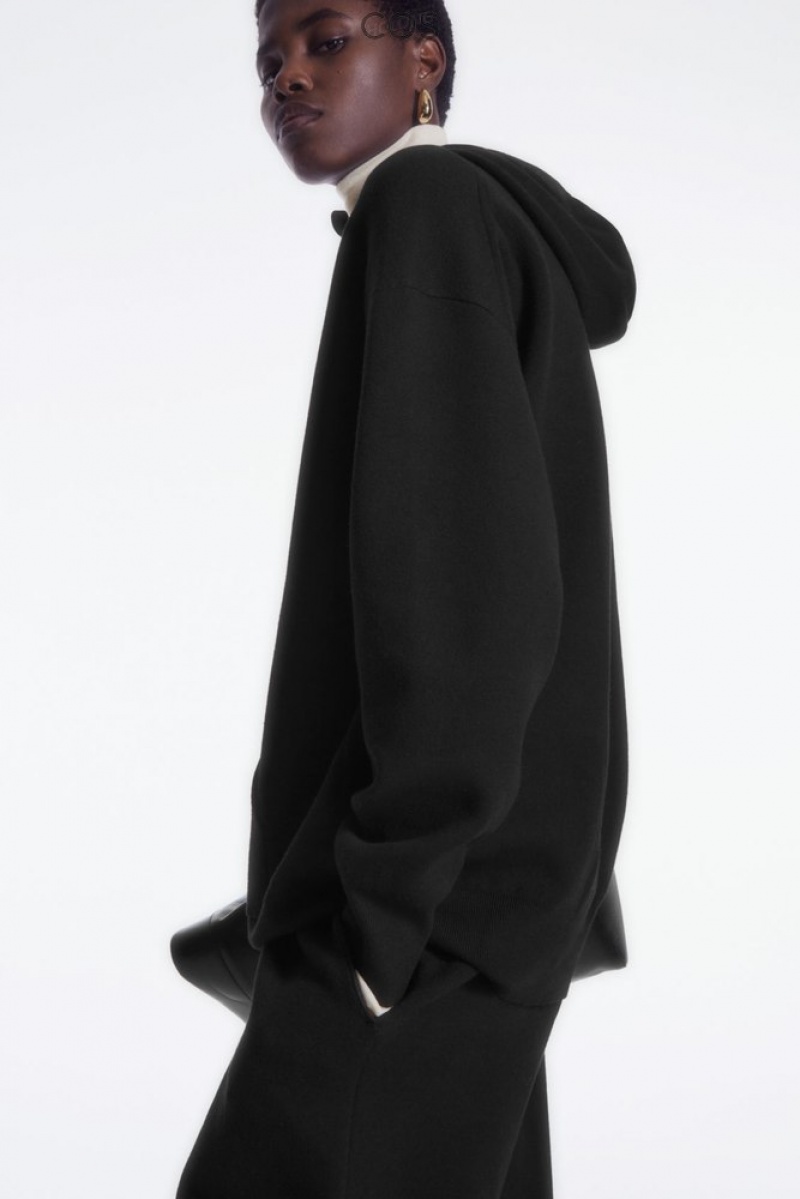 Black COS Double-Faced Knitted Hoodie | JC50-V3DY