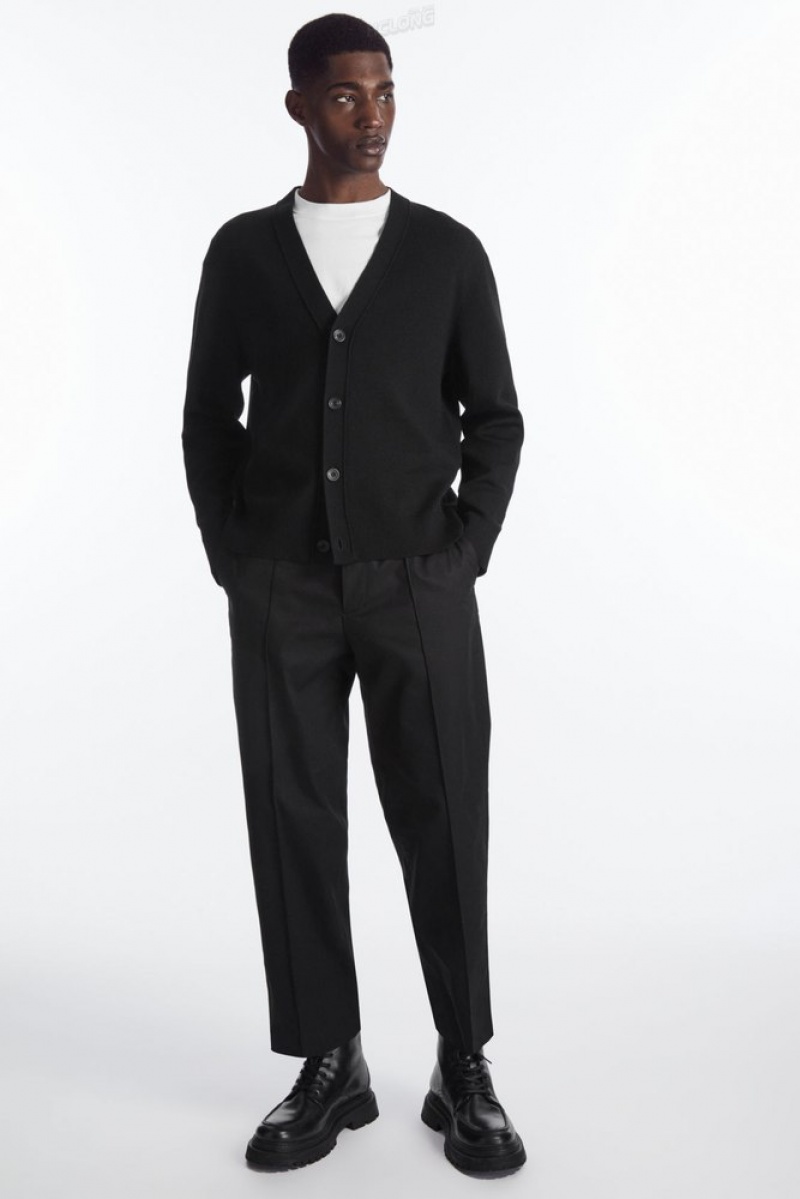 Black COS Double-Faced Merino Wool Cardigan | AS05-J1QZ